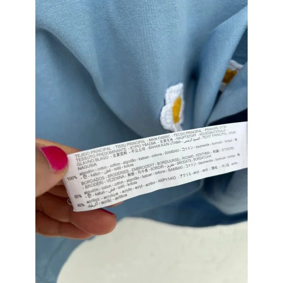 Zara Womens Short Sleeve Crew Neck Embroidered Daisy Flowers T Shirt Blue Sz M - Picture 10 of 12